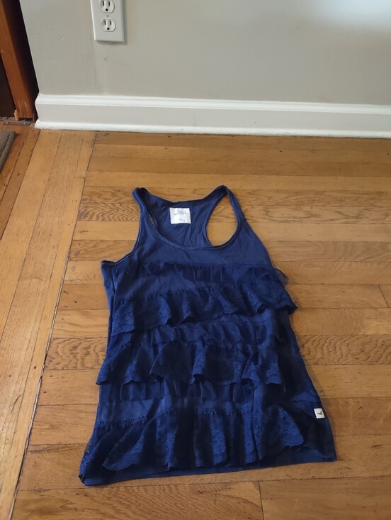 Hollister Tops - hollister navy blue racerback tank tiered lace ruffle front y2k early 2000s xs